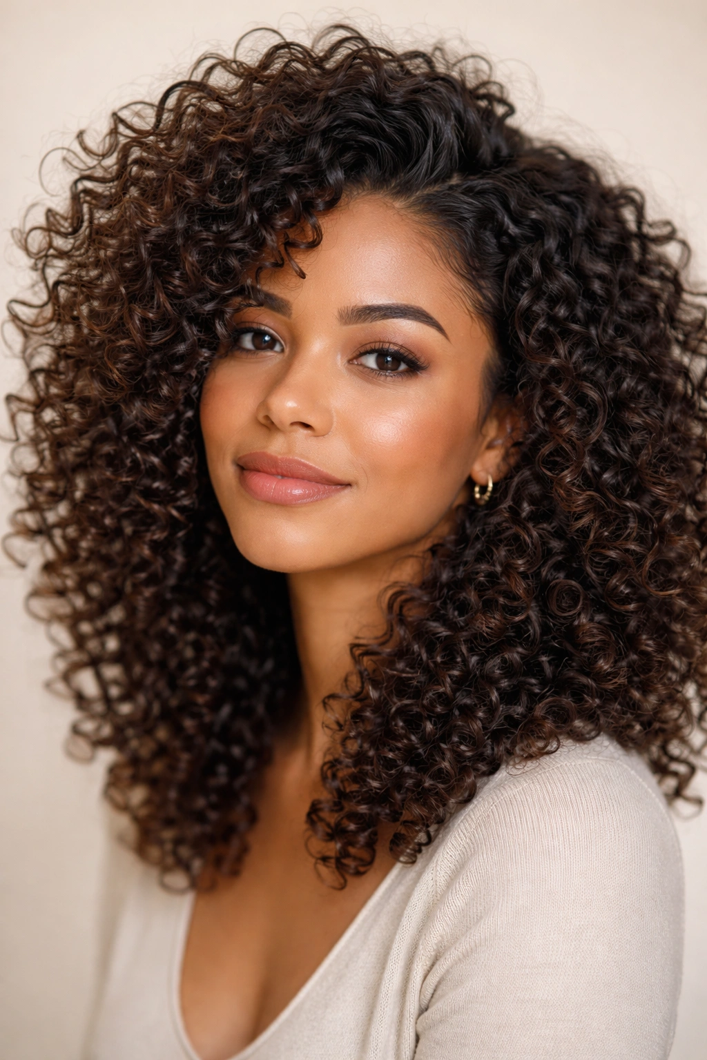 Close-up of diffused wash-and-go curls with root lift