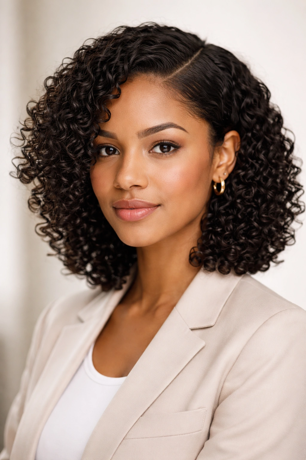 Side-part wash-and-go with defined ends showing texture and separation.
