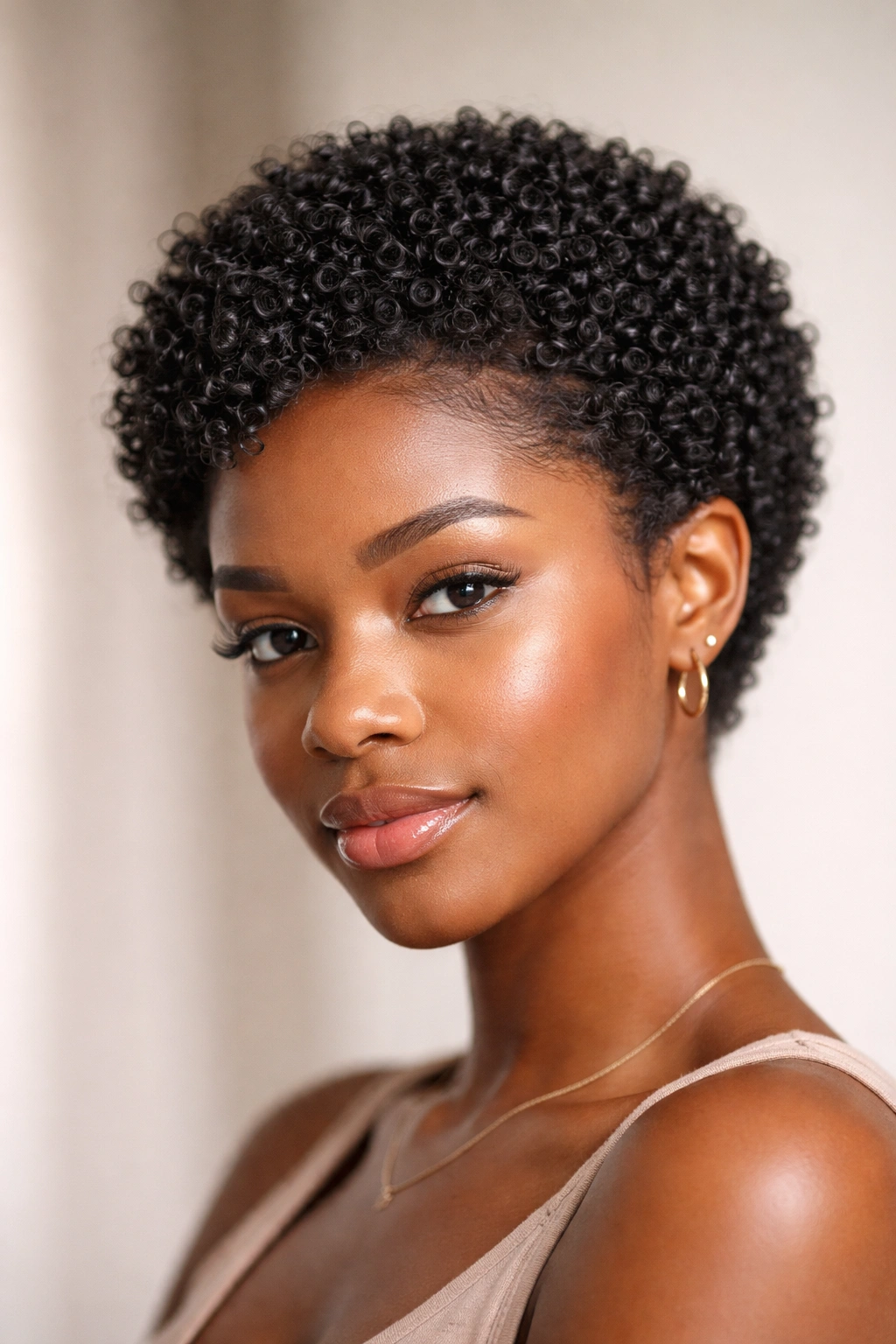 Close-up of a defined wash-and-go on a small afro with glossy curls