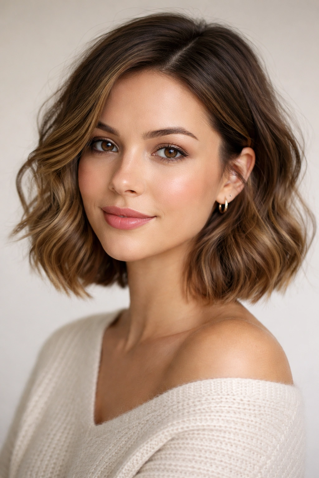 Wavy bob with a loose bend on a portrait