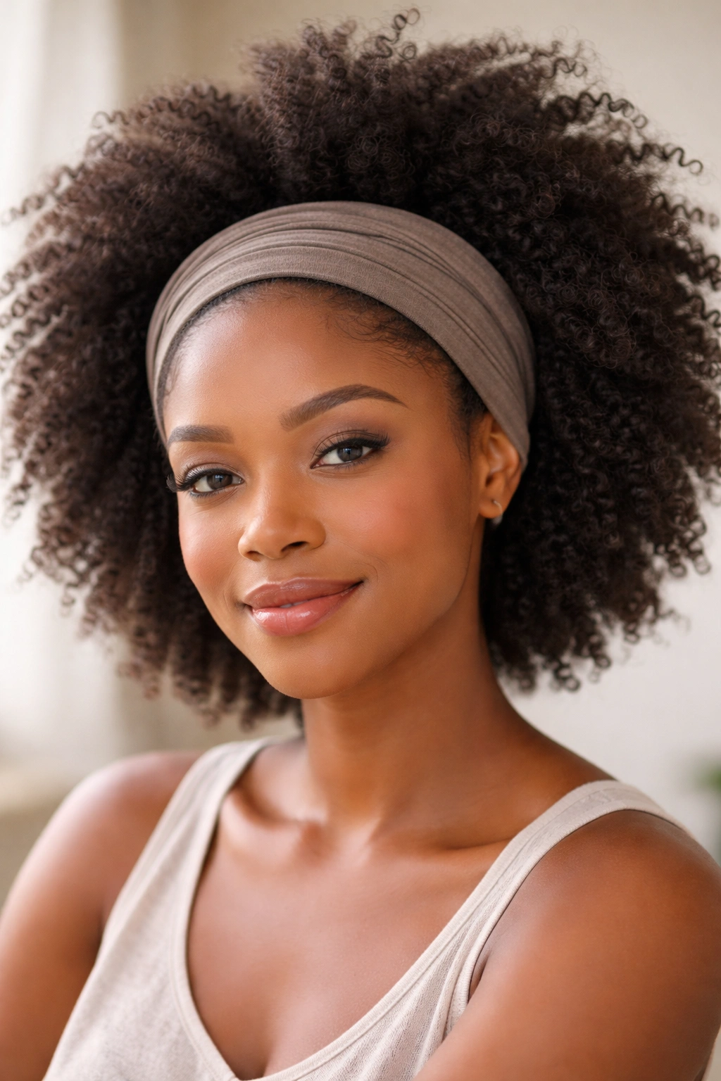 Wide headband afro with crown lift and minimal tension