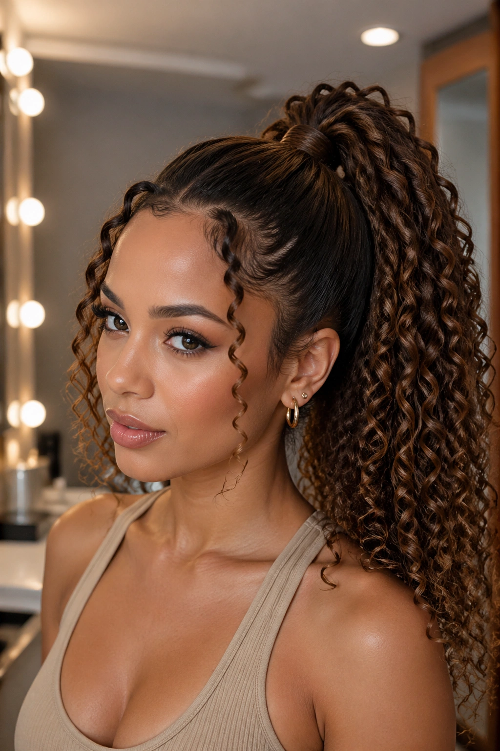 Close-up of Wrapped-Base Ponytail showing a hidden elastic wrapped with hair.