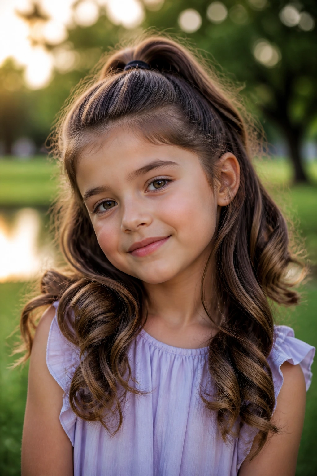 Child wearing a half-up ponytail with curled ends
