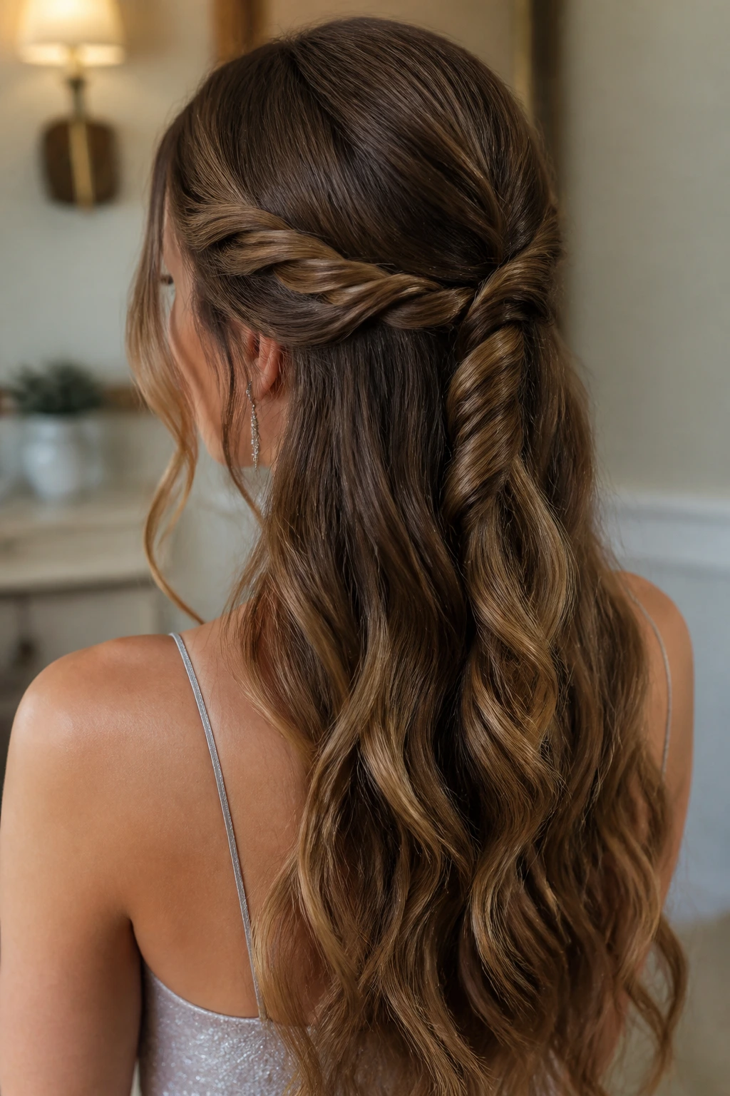 Portrait of a real woman with double-twisted side half-up hairstyle