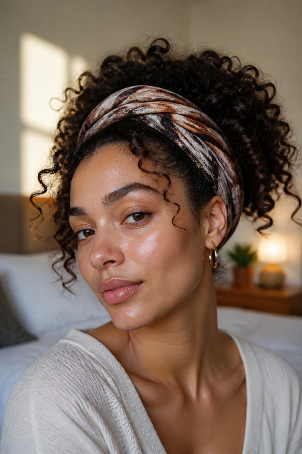 Close-up of a woman wearing halo wrap around the hairline hairstyle