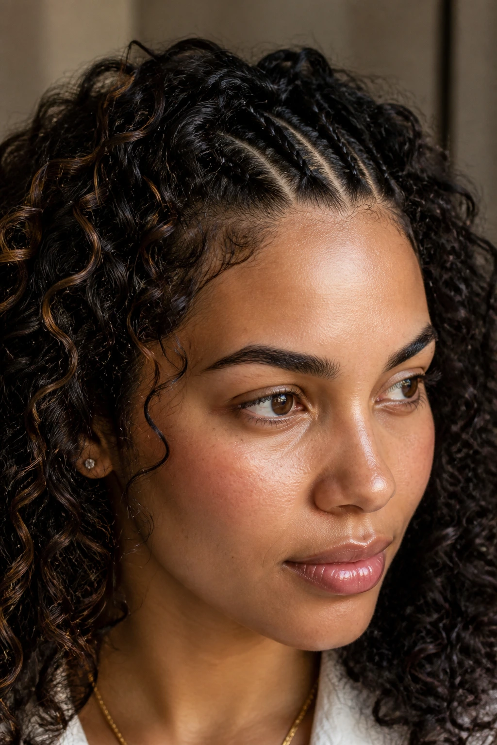 Close-up of three micro-braids at the front hairline on a real person