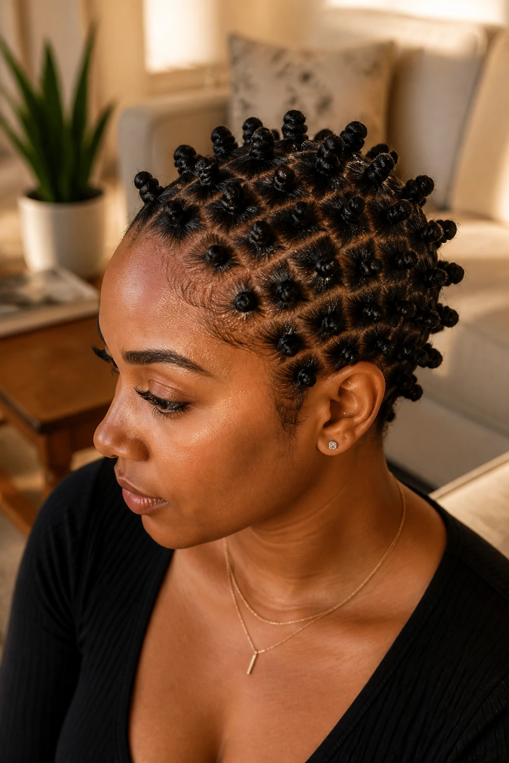 All-Over Micro Knots close-up on a real person with dense micro knots across the scalp