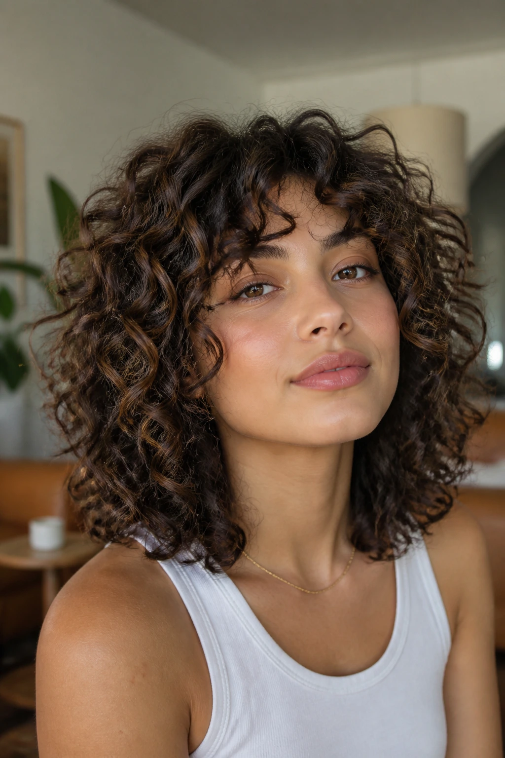 Close-up portrait of a real person with balanced Rezo-style dry layers around the head.