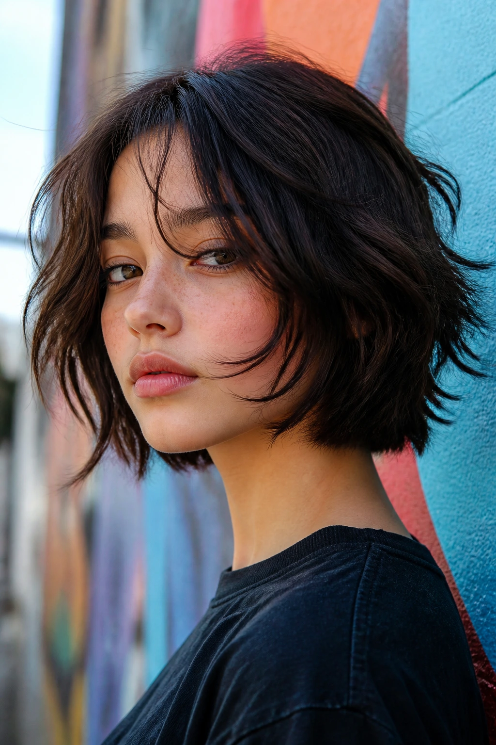 Teen with shaggy bob: close-up portrait featuring textured layers around the face