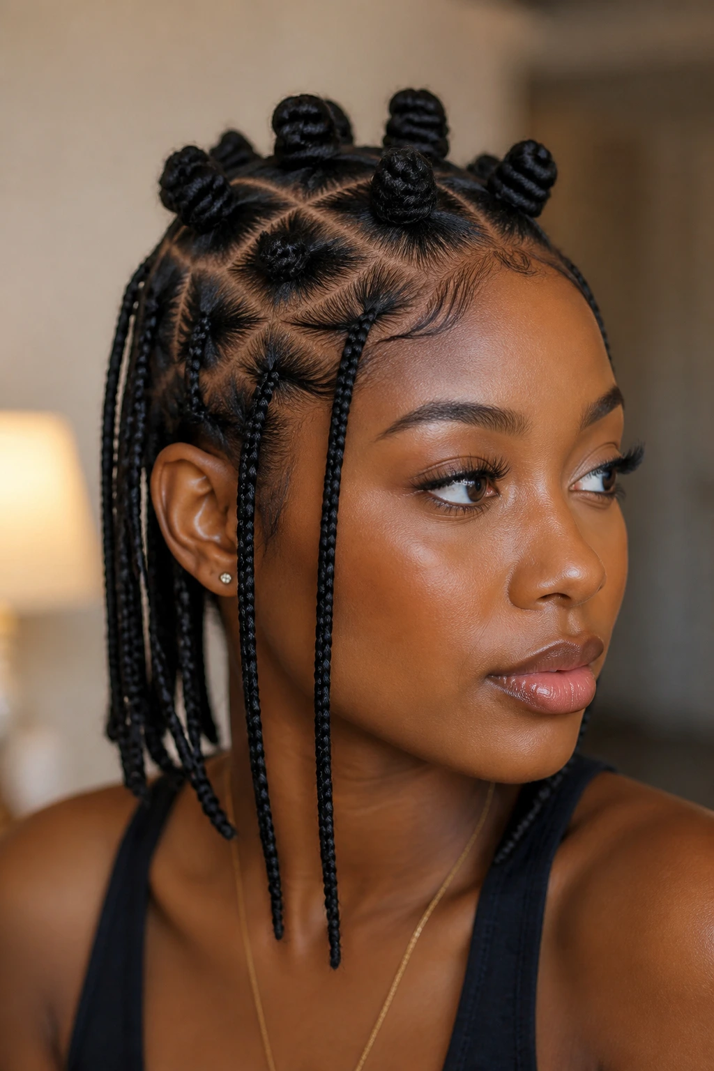 Close-up of a real person with short hair featuring knots and added length braids