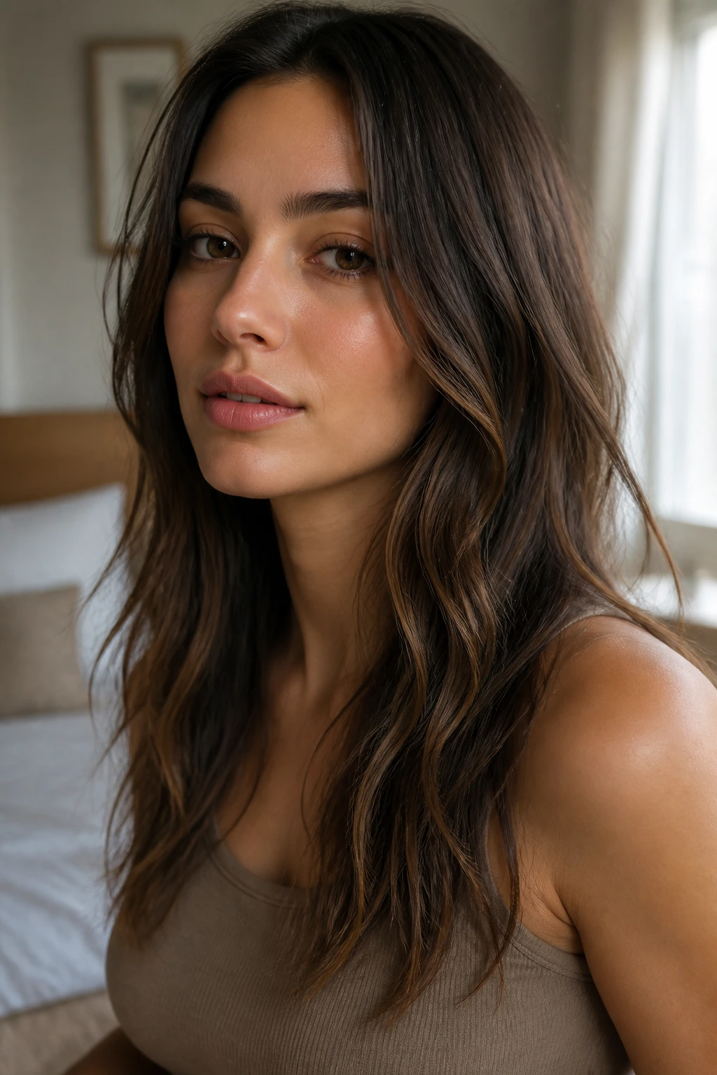 Close-up of a real woman with soft waves created by texture spray