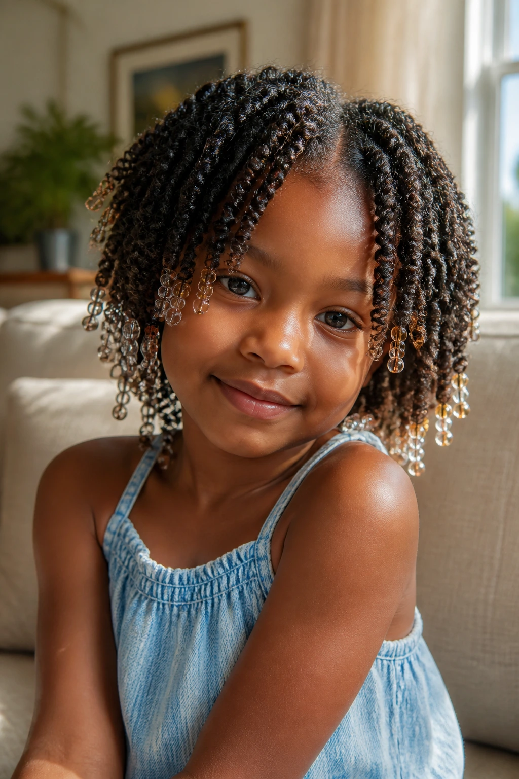 Close-up of a real girl's twist-out with beaded ends.