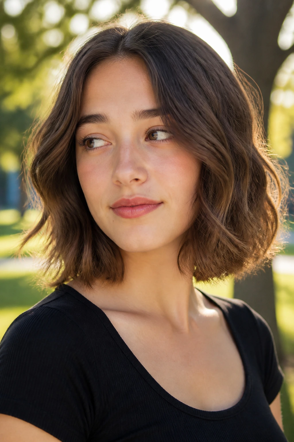 Teen with wavy collarbone bob: close-up portrait with relaxed waves and collarbone length